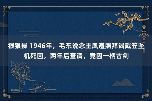 狠狠操 1946年，毛东说念主凤遵照拜谒戴笠坠机死因，两年后查清，竟因一柄古剑