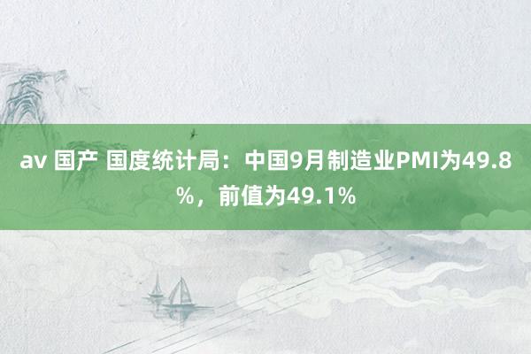 av 国产 国度统计局：中国9月制造业PMI为49.8%，前值为49.1%