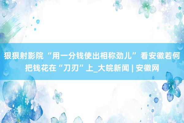 狠狠射影院 “用一分钱使出相称劲儿” 看安徽若何把钱花在“刀刃”上_大皖新闻 | 安徽网