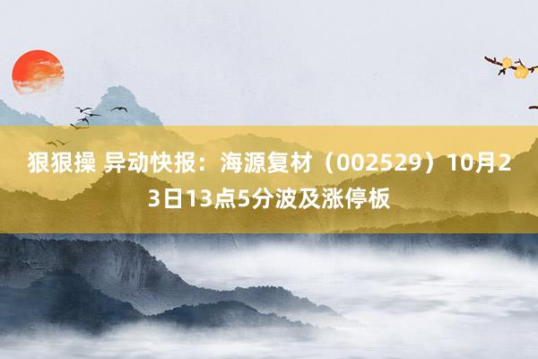 狠狠操 异动快报：海源复材（002529）10月23日13点5分波及涨停板