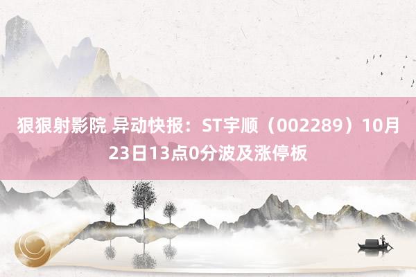 狠狠射影院 异动快报：ST宇顺（002289）10月23日13点0分波及涨停板