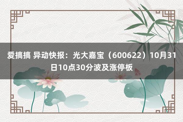 爱搞搞 异动快报：光大嘉宝（600622）10月31日10点30分波及涨停板