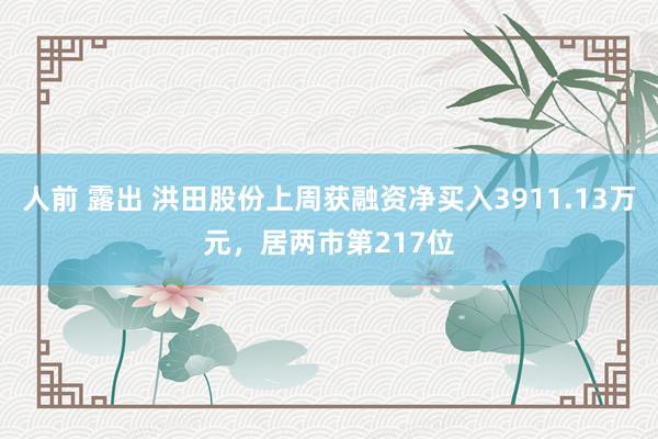 人前 露出 洪田股份上周获融资净买入3911.13万元，居两市第217位