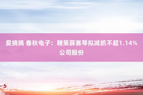 爱搞搞 春秋电子：鞭策薛赛琴拟减抓不超1.14%公司股份