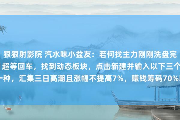 狠狠射影院 汽水味小盆友：若何找主力刚刚洗盘完结的股票？键盘上输入51超等回车，找到动态板块，点击新建并输入以下三个念念路第一种，汇集三日高潮且涨幅不提高7%，赚钱筹码70%以上第二种，两日换手前100，赚钱...