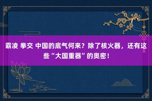 霸凌 拳交 中国的底气何来？除了核火器，还有这些“大国重器”的奥密！