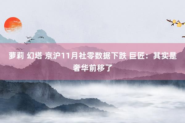 萝莉 幻塔 京沪11月社零数据下跌 巨匠：其实是奢华前移了